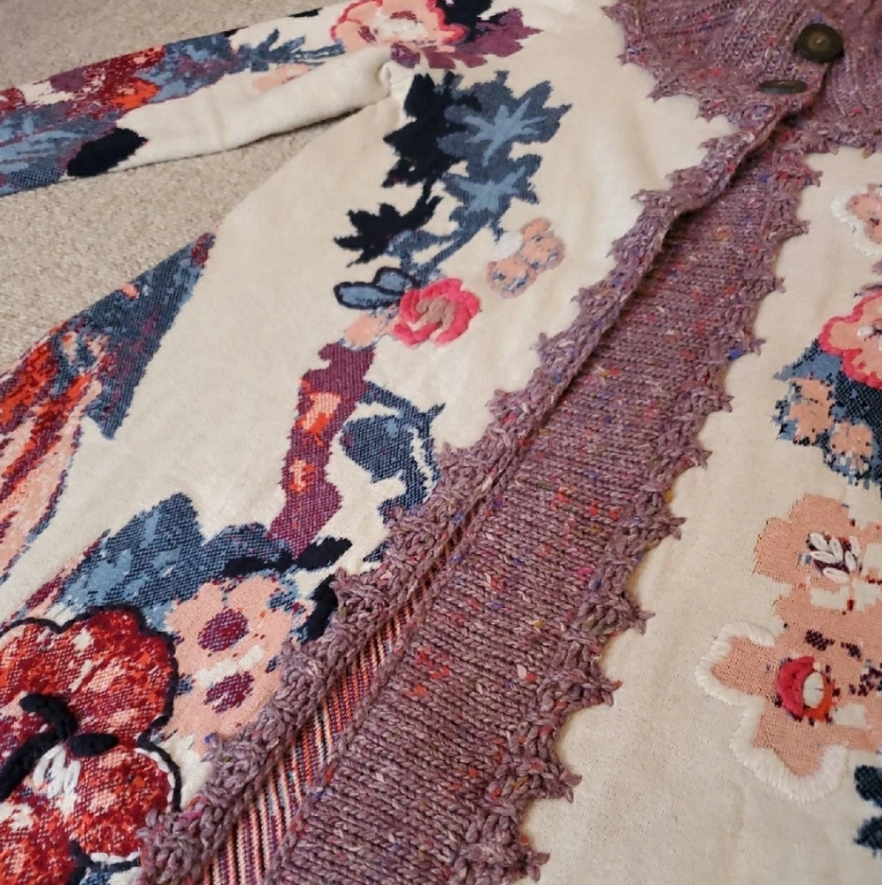 Anthropologie Foret Bird Cardigan Sleeping on Snow medium - Picture 5 of 10